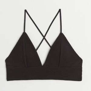 H&M Black Ribbed Triangle Bikini Top - Size 6